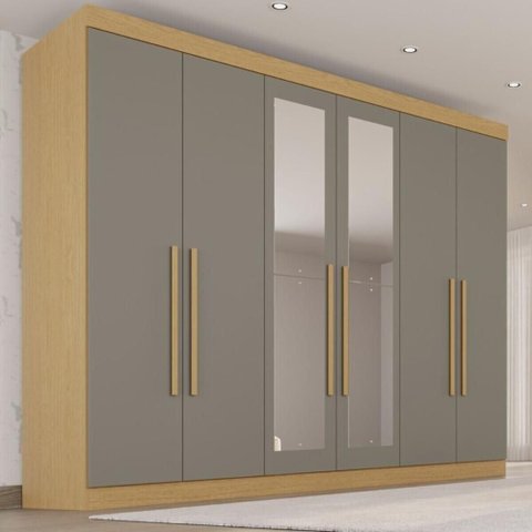 Guarda-Roupa Casal 100% MDF com Espelhos 6 Portas e 6 Gavetas 274cm Multimóveis Madeirado/Cinza
