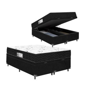 Cama Box Baú Queen Bipartido + Colchão D33 One Face - 61x158x198cm - E-shop Casa - Suede