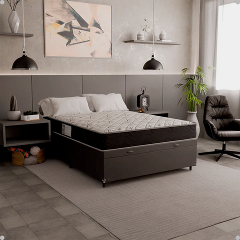 Cama Box Baú Viúva + Colchão D33 One Face - 61x128x188cm - e-Shop Casa - Couro