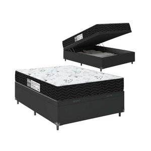 Cama Box Baú Viúva + Colchão D33 One Face - 61x128x188cm - E-shop Casa - Couro
