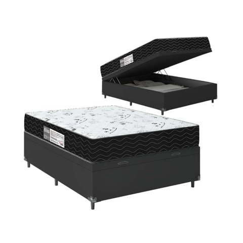 Cama Box Baú Viúva + Colchão D33 One Face - 61x128x188cm - E-shop Casa - Couro