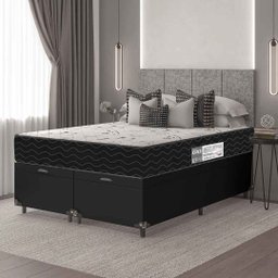 Cama Box Baú Queen Bipartido + Colchão D33 One Face - 61x158x198cm - E-shop Casa - Couro - 2