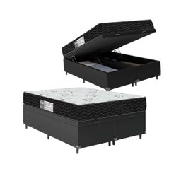 Cama Box Baú Queen Bipartido + Colchão D33 One Face - 61x158x198cm - E-shop Casa - Couro - 1