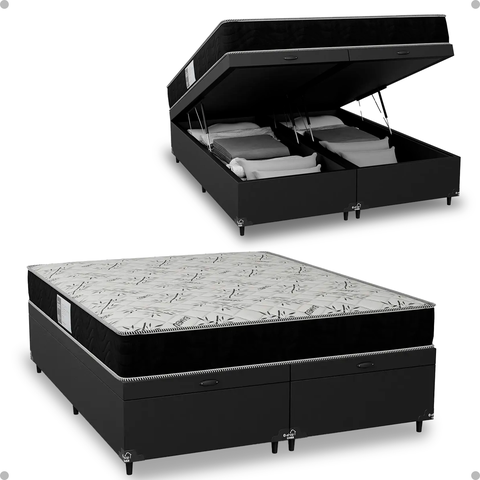 Cama Box Baú Queen Bipartido + Colchão D33 One Face - 61x158x198cm - e-Shop Casa - Couro
