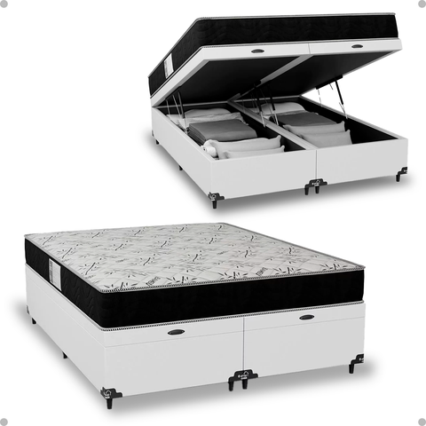 Cama Box Baú Queen Bipartido + Colchão D33 One Face - 61x158x198cm - e-Shop Casa - Couro