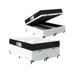Cama Box Baú Queen Bipartido + Colchão D33 One Face - 61x158x198cm - E-shop Casa - Couro - 1