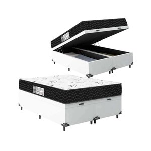 Cama Box Baú Queen Bipartido + Colchão D33 One Face - 61x158x198cm - E-shop Casa - Couro