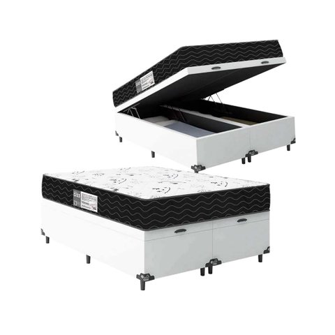 Cama Box Baú Queen Bipartido + Colchão D33 One Face - 61x158x198cm - E-shop Casa - Couro