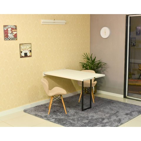 Conjunto de Mesa Dobrável Retrátil 120 x 75 Branca + 2 Cadeiras Slim - Nude