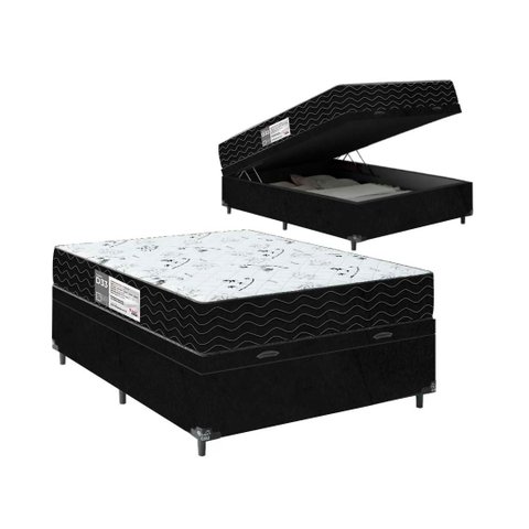 Cama Baú Viúva + Colchão D33 One Face - 61x128x188cm - e-Shop Casa - Suede Preto