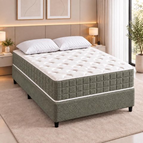 Colchão King Molas Ensacadas Ibiza + Base 193x203x61 Bom Pastor Verde