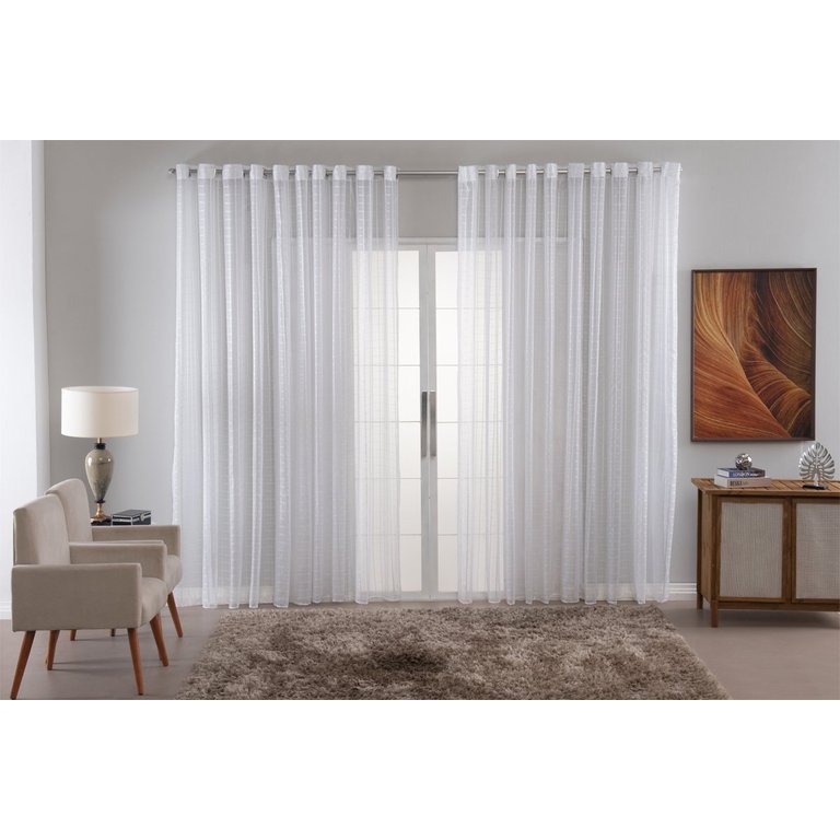 Cortina Voil Xadrez para Sala, Quarto e Cozinha 3,00 X 2,30 Branco