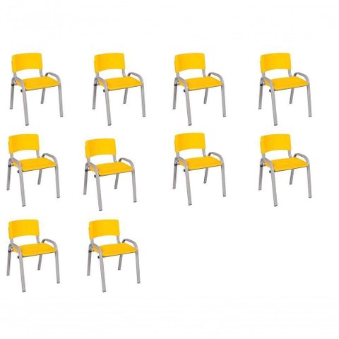 Kit 10 Cadeira Iso Infantil Creche, Base Cinza Amarelo