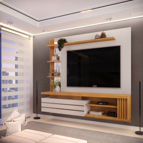 Painel Home Suspenso para Tv até 55" Marin Bali Cedro Dj Móveis