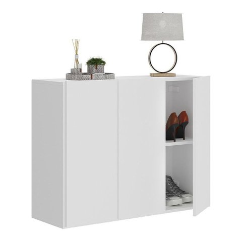 Sapateira 3 Portas Nina Multimóveis Preta V6024 Branca Branco