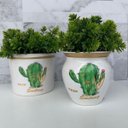 Ver imagem 4 de Conjunto vaso branco decorativo de cerâmica estampa cactos