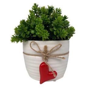 Vaso decorativo de cerâmica com pingente de coração