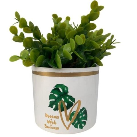 Vaso branco de cerâmica decorativo estampa folha