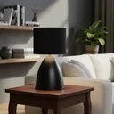 Ver imagem 1 de Luminárias de Mesa Abajur Bojudo Preto Alumínio com Cúpula Tecido Algodão