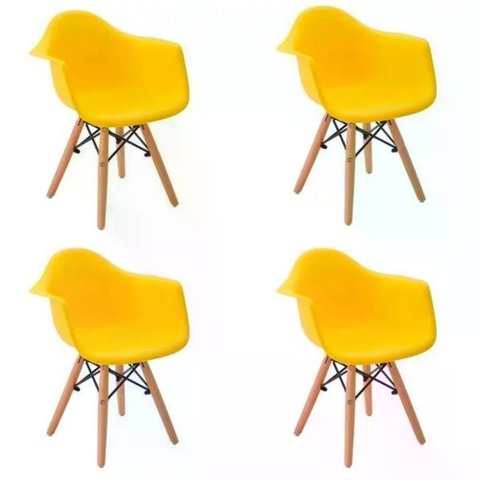 Kit 04 Cadeira Eiffel com Braço - Amarelo Amarelo