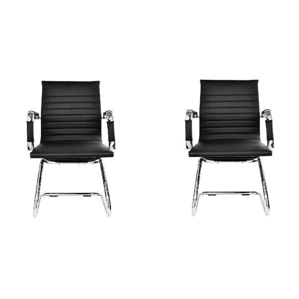 Kit 2 Cadeiras Escritório Esteirinha Eames Preta Fixa - 1