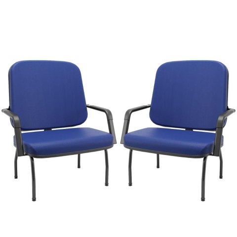 Kit 02 Cadeiras de Escritório Recepção com Braço Fixa Preta Magno P03 Vinil Azul - Lyam Decor