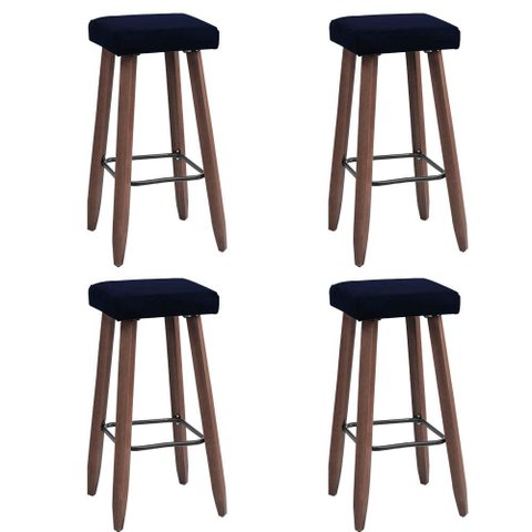 Kit 4 Banquetas Altas Quadradas Pés Madeira Paris:azul