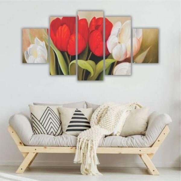 Quadros Decorativos Mosaico MDF Floral Flores Tulipas Coloridas 2 115x60cm - 7