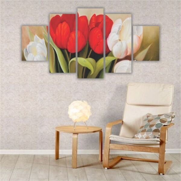 Quadros Decorativos Mosaico MDF Floral Flores Tulipas Coloridas 2 115x60cm - 4