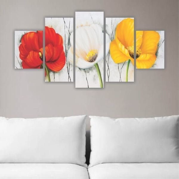 Quadros Decorativos Mosaico MDF Floral Flores Papoulas Coloridas 115x60cm - 9