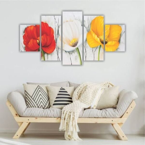 Quadros Decorativos Mosaico MDF Floral Flores Papoulas Coloridas 115x60cm - 7