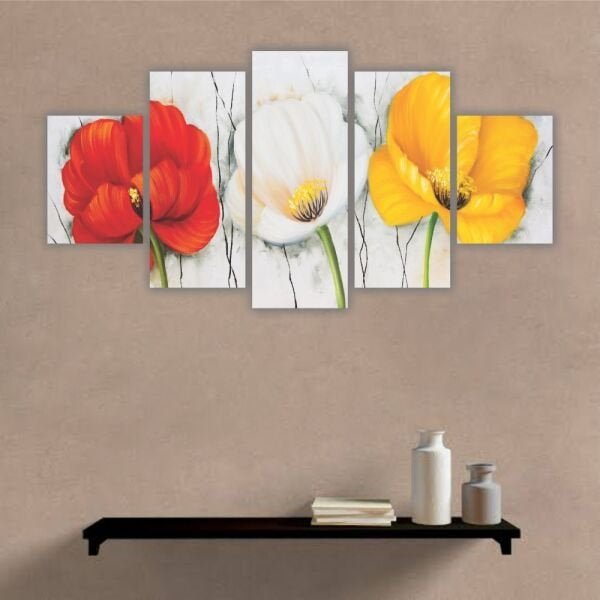 Quadros Decorativos Mosaico MDF Floral Flores Papoulas Coloridas 115x60cm - 6