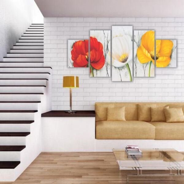 Quadros Decorativos Mosaico MDF Floral Flores Papoulas Coloridas 115x60cm - 5
