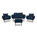 Ver imagem 2 de Kit Namoradeira Sofá Opala + 2 Poltronas Cadeira Opala + 1 puff:azul marinho