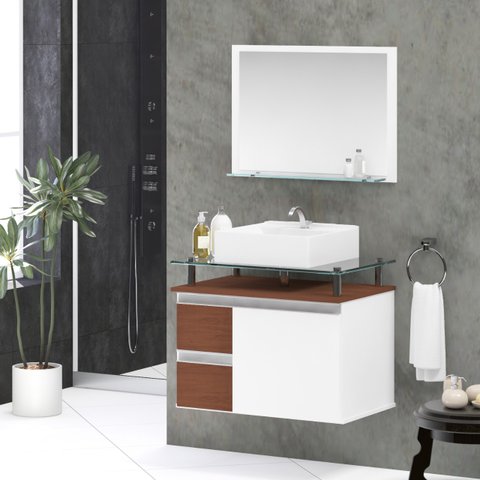 Conjunto para Banheiro Gabinete com Cuba e Espelheira 60cm Diamante