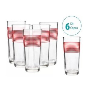 Jogo de Copos 6 Peças Stilo Vermelho 250 Ml Casa Linda