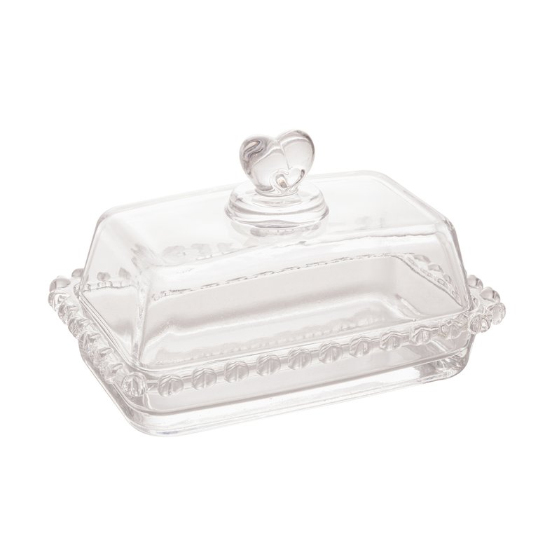 Manteigueira de Cristal Com Tampa Coração Transparente Lyor