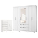 Ver imagem 1 de Guarda Roupa Casal Doble 08 Portas com Espelho e Cômoda Toronto Branco - Móveis Albatroz