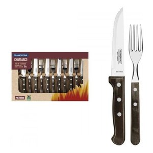 Jogo Talheres Jumbo Churrasco Inox Castanho 12pç 21198976