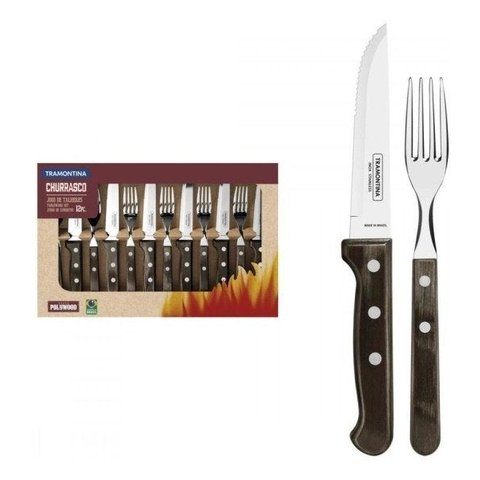 Jogo Talheres Jumbo Churrasco Inox Castanho 12pç 21198976