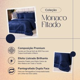 Kit Edredom Mônaco Fitado Percal Soft 300 Fios com Fronhas Queen 03 Peças - Dupla Face Listrado Acet - 7