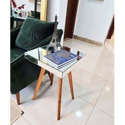 Mesa de Canto e Apoio de Sofá Pés Palito Retro Espelhada Ônix - Demoglass - 4
