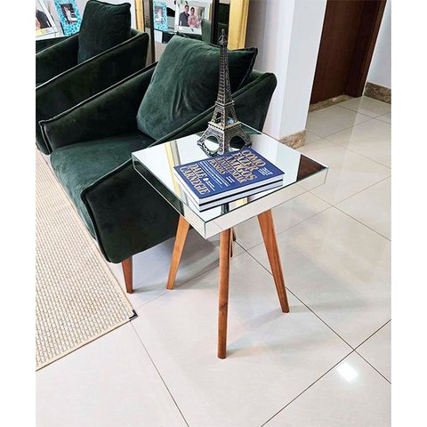 Mesa de Canto e Apoio de Sofá Pés Palito Retro Espelhada Ônix - Demoglass