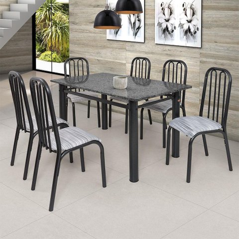 Conjunto de Mesa com 6 Cadeiras Ciplafe Granito Craquelado