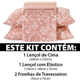 Jogo de Cama Queen 4 Peças Lençol com Elástico 100 Algodão Percal 130 Fios - Dohler - 2