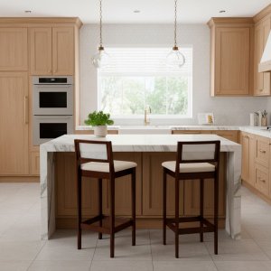 Kit 2 Banquetas Estofada em Linho Encosto Palhinha Bruna:imbuia com Palha