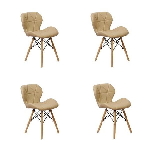 Kit 4 Cadeiras Charles Eames Eiffel Slim Wood Estofada - Nude