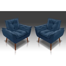 Kit 2 Poltronas Opala Suede Azul Marinho - Casa da Poltrona - 1