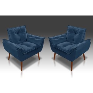 Kit 2 Poltronas Opala Suede Azul Marinho - Casa da Poltrona
