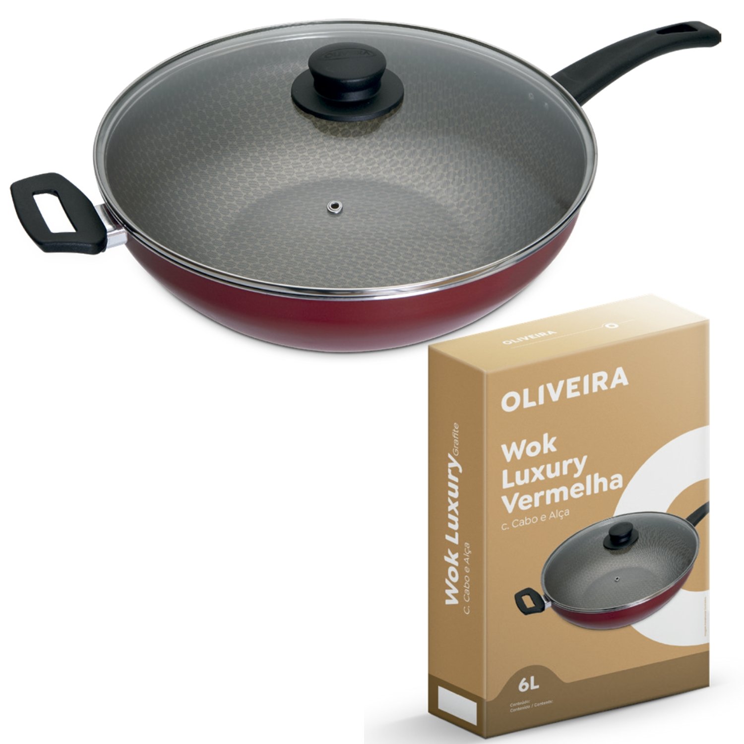 Panela Wok Frigideira Alta Nº32 C/tampa Vidro Antiaderente